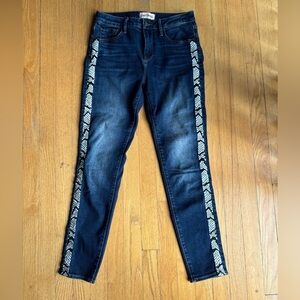 DRIFTWOOD womens size 27 Jackie high rise skinny raw hem embroidered stripe jean